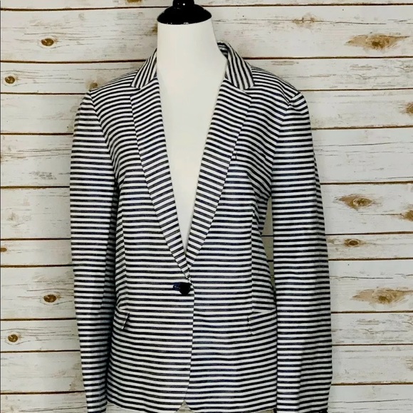 Madewell Sz 0 Blue & white Striped Linen Blazer - Picture 3 of 8